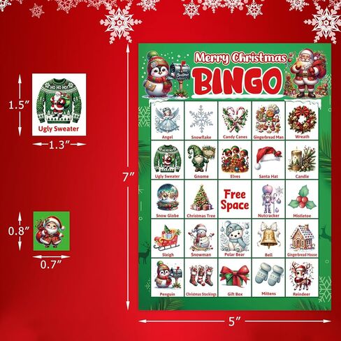 Merry Christmas Bingo Game for Kids Adults Large Group 24 Players Xmas Winter Holiday Bingo Family Activities Party Games Party Favors Party Supplies in Saudi Arabia