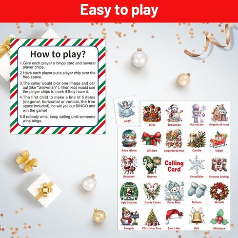 Merry Christmas Bingo Game for Kids Adults Large Group 24 Players Xmas Winter Holiday Bingo Family Activities Party Games Party Favors Party Supplies in Saudi Arabia