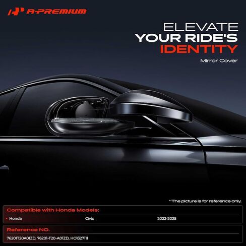 غطاء مرآة الرؤية الخلفية الجانبية للسائق A-Premium - متوافق مع Honda Civic 2022 2023 2024 2025 - أسود أملس، بدون فتحة إشارة الانعطاف in Saudi Arabia