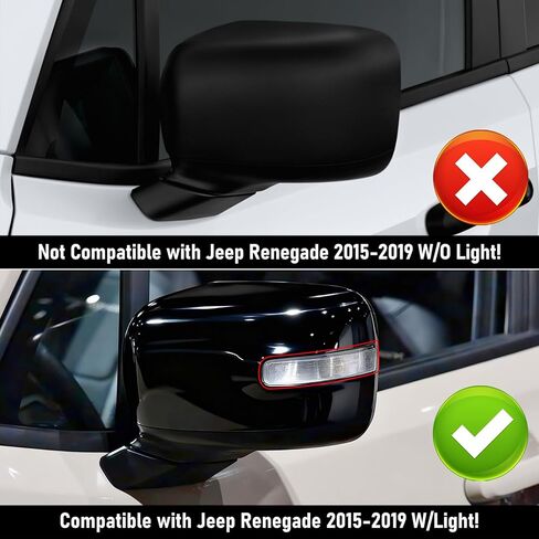 Moonlinks Compatible with Jeep Renegade Left Driver Side Mirror Cover Replacement 2015 2016 2017 2018 2019,White Left Side Clip-on Mirror Cap With Turn Signal Light Replaces for 5UW77TZZAA in Saudi Arabia