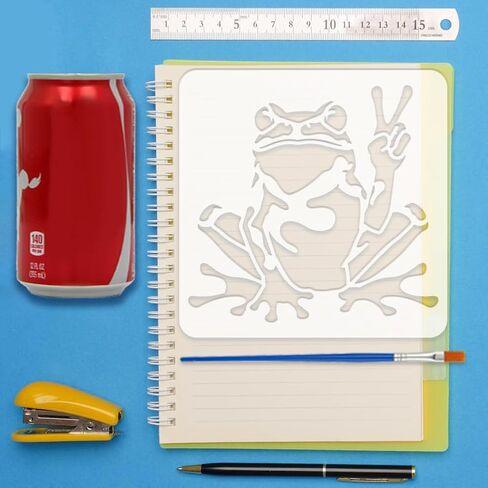 FINGERINSPIRE 4PCS Funny Frogs Stencils with 1Pc Brush 5.9x5.9inch Frog Wearing Sunglasses Stencil Frog Wearing a Crown Stencil Animal Theme Template for Painting on Wall Wood Furniture DIY Home in Saudi Arabia