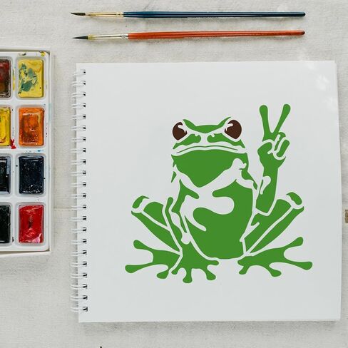 FINGERINSPIRE 4PCS Funny Frogs Stencils with 1Pc Brush 5.9x5.9inch Frog Wearing Sunglasses Stencil Frog Wearing a Crown Stencil Animal Theme Template for Painting on Wall Wood Furniture DIY Home in Saudi Arabia