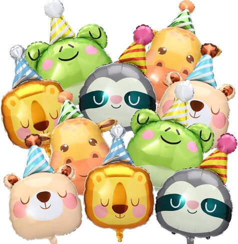 Civaner 10 Pcs Jungle Safari Animal Foil Balloons Animal Birthday Party Decor Bear Giraffe Lion Frog Sloth Aluminum Foil Balloons for Woodland Baby Shower Wedding Gender Reveal Party Supplies in Saudi Arabia