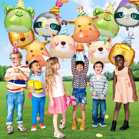Civaner 10 Pcs Jungle Safari Animal Foil Balloons Animal Birthday Party Decor Bear Giraffe Lion Frog Sloth Aluminum Foil Balloons for Woodland Baby Shower Wedding Gender Reveal Party Supplies in Saudi Arabia