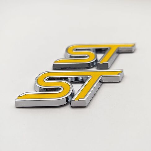 2X Chrome Metal ST Logo Car Emblem 3D Sticker Racing Decal Sport Turbo Badge Replacement (Red&Black) in Saudi Arabia