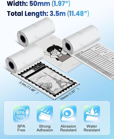 Sticker Thermal Paper Compatible With Phomemo M02 / M02D/M02S PRO/T02/M03/M04S Mini Sticker Printer, Black Text on Clear, 50mm x 3.5m, Adhesive Transparent Waterproof Thermal Paper, 3Rolls in Saudi Arabia