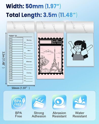 Sticker Thermal Paper Compatible With Phomemo M02 / M02D/M02S PRO/T02/M03/M04S Mini Sticker Printer, Black Text on Clear, 50mm x 3.5m, Adhesive Transparent Waterproof Thermal Paper, 3Rolls in Saudi Arabia