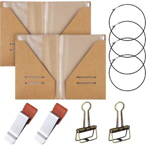 2 Pack Travelers Passport Size Notebook Accessories Kit Include Travel Kraft File Folder, Zipper Case, Pen Holder, Binder Clip and Elastic Bands Travel Accessories Supplies in Kuwait