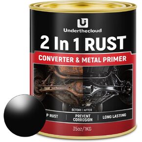 محول الصدأ 2 في 1 وطلاء معدني تمهيدي، (35 أونصة) مصلح الصدأ فائق الثبات للحرارة وطلاء مغلف للصدأ للسيارة والمقطورة وإطار الشاحنة والهيكل والمورت وحماية طويلة الأمد ضد الصدأ، يوقف ويزيل التآكل بشكل دائم، أسود غير لامع in Kuwait