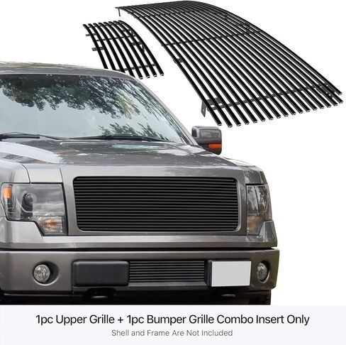 APS Compatible with Ford F-150 2009-2014 Main Upper Lower Bumper Stainless Steel Black 8x6 Horizontal Billet Front Grill Grille Insert Combo F86614J in Saudi Arabia