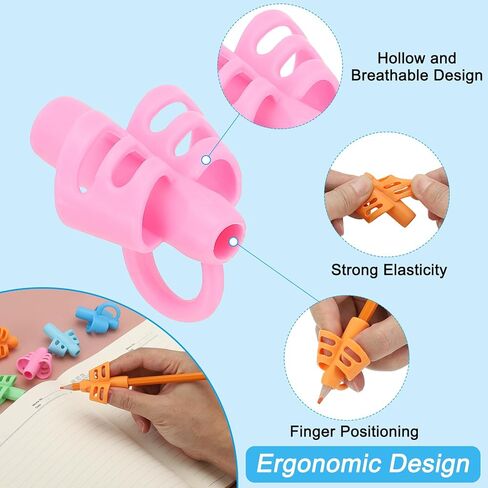 Handwriting Pencil Grippers, 3 Pcs 3 Fingers Pencil Grips Handwriting Aid Tool Writing Posture Correction Ergonomic Training Pencil Holder for Classroom, Pink, Green, Light Blue in Saudi Arabia