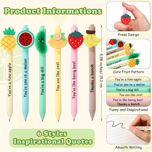 12 Sets Positive Fruit Pen Gifts Bulk Motivational Gifts from Teacher Funny Affirmative Pens Acrylic Keychains Card Valentines Day Employee Appreciation Gift for Staff Coworker Teacher Office in Saudi Arabia