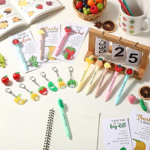 12 Sets Positive Fruit Pen Gifts Bulk Motivational Gifts from Teacher Funny Affirmative Pens Acrylic Keychains Card Valentines Day Employee Appreciation Gift for Staff Coworker Teacher Office in Saudi Arabia