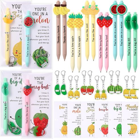 12 Sets Positive Fruit Pen Gifts Bulk Motivational Gifts from Teacher Funny Affirmative Pens Acrylic Keychains Card Valentines Day Employee Appreciation Gift for Staff Coworker Teacher Office in Saudi Arabia
