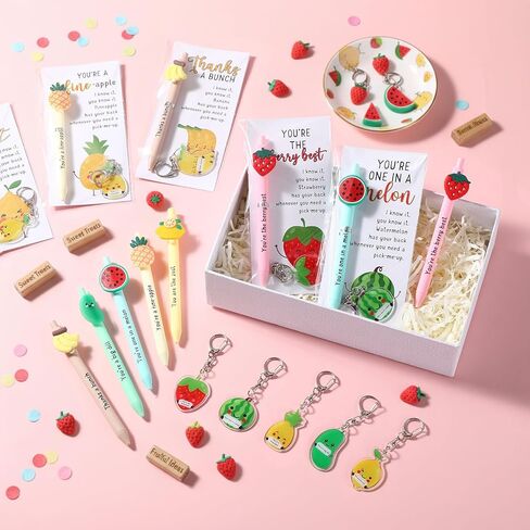 12 Sets Positive Fruit Pen Gifts Bulk Motivational Gifts from Teacher Funny Affirmative Pens Acrylic Keychains Card Valentines Day Employee Appreciation Gift for Staff Coworker Teacher Office in Saudi Arabia
