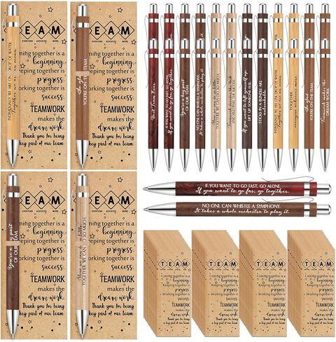 30 Pcs Team Appreciation Gifts Bulk Thank You Gift Inspirational Bamboo Ballpoint Pen with Thank You Cards for Team Employee Coworker Valentine Day Teacher Nurse Office Gift, 12 Styles in Saudi Arabia