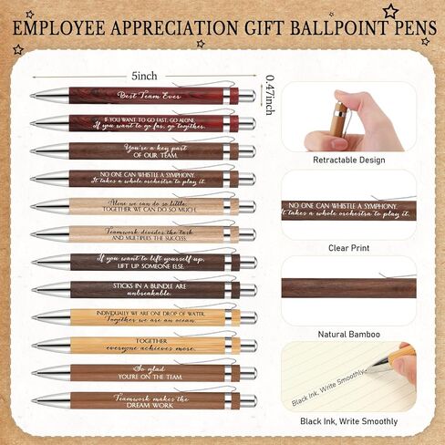 30 Pcs Team Appreciation Gifts Bulk Thank You Gift Inspirational Bamboo Ballpoint Pen with Thank You Cards for Team Employee Coworker Valentine Day Teacher Nurse Office Gift, 12 Styles in Saudi Arabia
