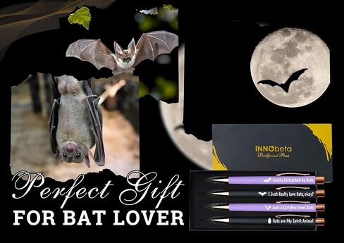 InnoBeta Bat Gifts for Bat Lover, Bat Pen, Bat Office Stuff, Ballpoint Pen Set of 4, Gifts for Bat Nerd on Birthday, Christmas and any Special Occasion in Saudi Arabia