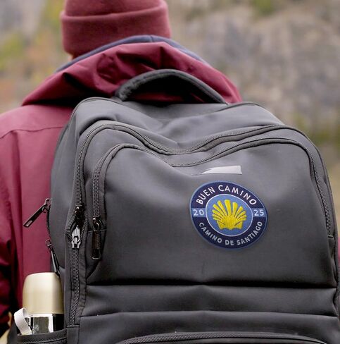 Buen Camino 2025 Commemorative Patch and Map Card // Camino de Santiago Pilgrim Badge // Blue and Yellow Shell Design // Global Shipping in Saudi Arabia