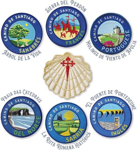 Buen Camino 2025 Commemorative Patch and Map Card // Camino de Santiago Pilgrim Badge // Blue and Yellow Shell Design // Global Shipping in Saudi Arabia