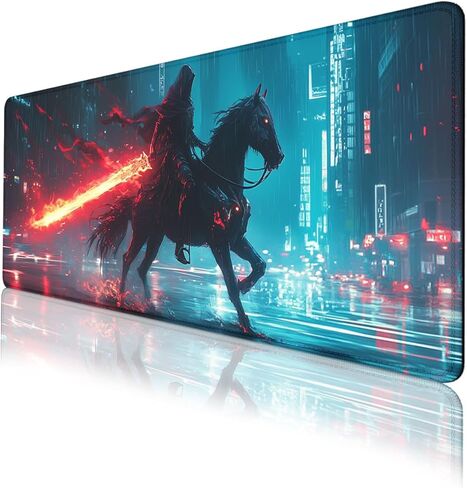 Skeleton Knight Mouse Pad, Black Horse Red Giant Sword Mousepad Extended Large Laptop Keyboard Non-Slip Rubber Base with Stitched Edges for Home 31.5 x 11.8 inch in Kuwait