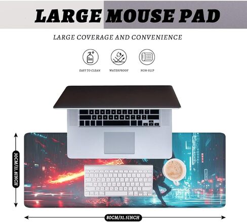Skeleton Knight Mouse Pad, Black Horse Red Giant Sword Mousepad Extended Large Laptop Keyboard Non-Slip Rubber Base with Stitched Edges for Home 31.5 x 11.8 inch in Kuwait