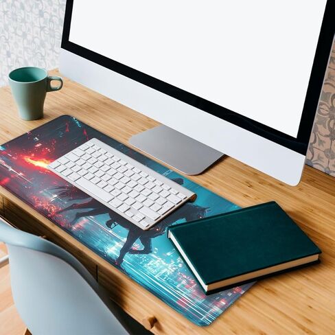 Skeleton Knight Mouse Pad, Black Horse Red Giant Sword Mousepad Extended Large Laptop Keyboard Non-Slip Rubber Base with Stitched Edges for Home 31.5 x 11.8 inch in Kuwait