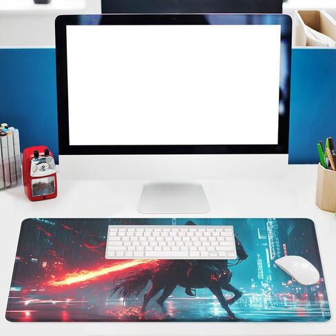 Skeleton Knight Mouse Pad, Black Horse Red Giant Sword Mousepad Extended Large Laptop Keyboard Non-Slip Rubber Base with Stitched Edges for Home 31.5 x 11.8 inch in Kuwait