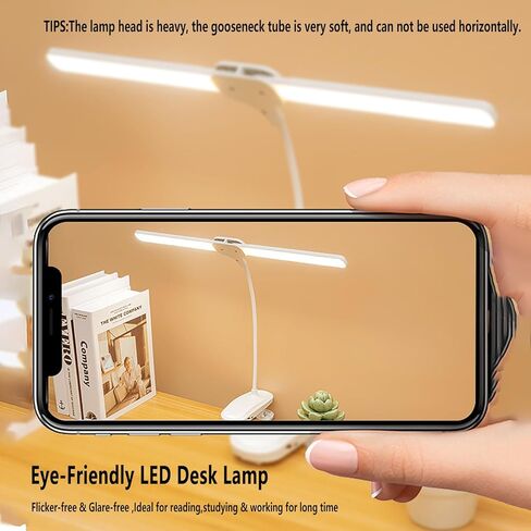مصباح مكتب LED مزدوج الرأس مع مشبك، مشبك للعناية بالعين على أضواء المكتب المنزلي، مصابيح طاولة تعمل ببطارية قابلة لإعادة الشحن 4000 مللي أمبير في الساعة، 3 أوضاع إضاءة وإضاءة خافتة السطوع للطلاب (4000) in Kuwait