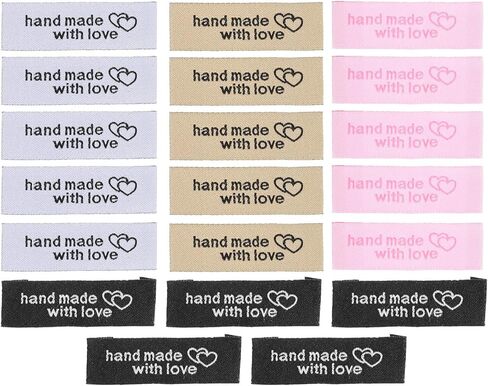 20pcs Handmade with Love Woven Ribbon Sewing Labels Personalized Embroidered Fabric Tags for Handmade Items Crochet Clothing Hat in Saudi Arabia