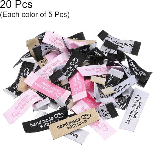 20pcs Handmade with Love Woven Ribbon Sewing Labels Personalized Embroidered Fabric Tags for Handmade Items Crochet Clothing Hat in Saudi Arabia
