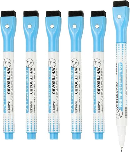 PATIKIL Magnetic Whiteboard Pen, Fine Tip Dry Erase Yellow White Board Markers with Eraser Whiteboard Calendar Supplies for Classroom Office, 6 Pcs, 0.5-1mm Tip in Saudi Arabia