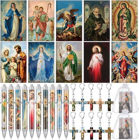 10 Sets Catholic Religious Gifts Saint Prayer Notebook Acrylic Keychain Ballpoint Pens Organza Bag Catholic Rosary Gift (Christian) in Saudi Arabia