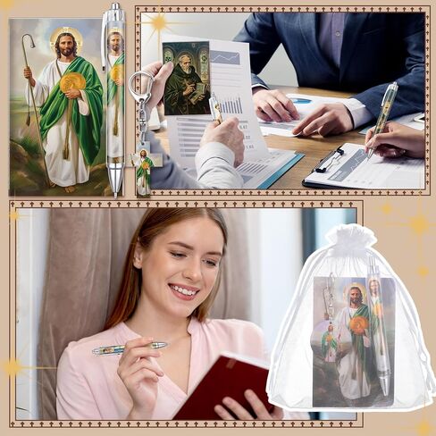 10 Sets Catholic Religious Gifts Saint Prayer Notebook Acrylic Keychain Ballpoint Pens Organza Bag Catholic Rosary Gift (Christian) in Saudi Arabia