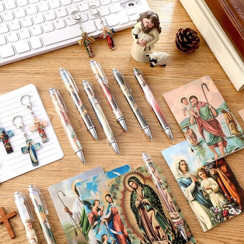 10 Sets Catholic Religious Gifts Saint Prayer Notebook Acrylic Keychain Ballpoint Pens Organza Bag Catholic Rosary Gift (Christian) in Saudi Arabia