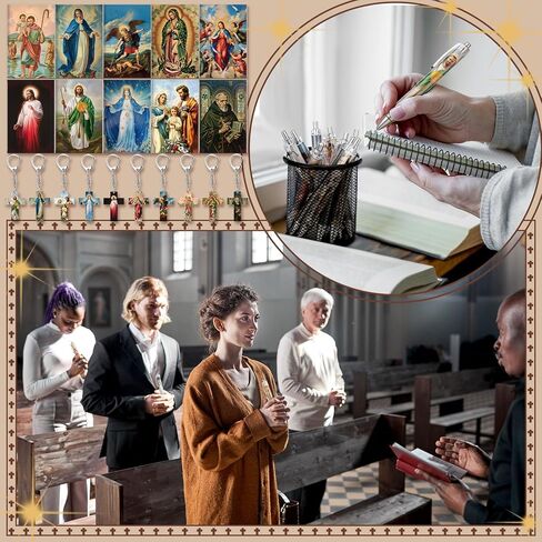 10 Sets Catholic Religious Gifts Saint Prayer Notebook Acrylic Keychain Ballpoint Pens Organza Bag Catholic Rosary Gift (Christian) in Saudi Arabia