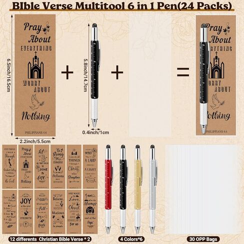 Funrous 24 Set Christian Bible Gifts Multitool Pen Construction Pen with Screwdriver Level and Bible Verse Bookmarks Inspirational Gifts Bulk Christmas Church Sunday School Birthday Coworker Favors in Saudi Arabia