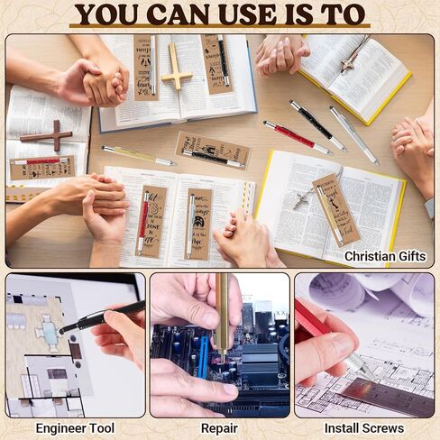 Funrous 24 Set Christian Bible Gifts Multitool Pen Construction Pen with Screwdriver Level and Bible Verse Bookmarks Inspirational Gifts Bulk Christmas Church Sunday School Birthday Coworker Favors in Saudi Arabia