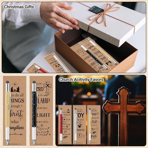 Funrous 24 Set Christian Bible Gifts Multitool Pen Construction Pen with Screwdriver Level and Bible Verse Bookmarks Inspirational Gifts Bulk Christmas Church Sunday School Birthday Coworker Favors in Saudi Arabia