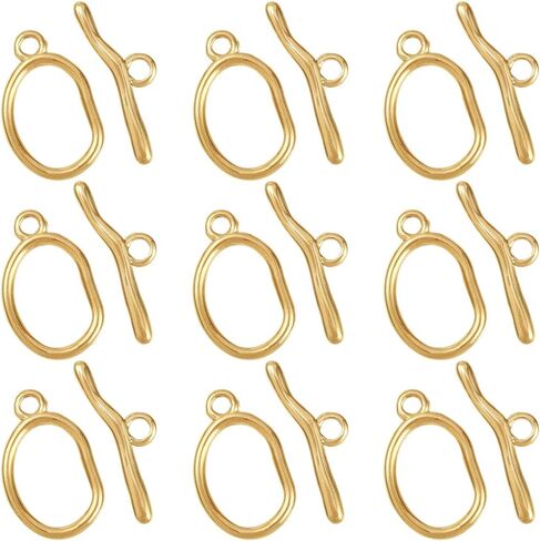 SUNNYCLUE 1 Box 10 Sets Stainless Steel Toggle Clasps Silver Necklace Toggle Clasp Bulk Circle Closure Connector T-Bar Ring Antique Oval Chain Toggle Clasp for Jewelry Making Necklace Bracelet DIY in Saudi Arabia
