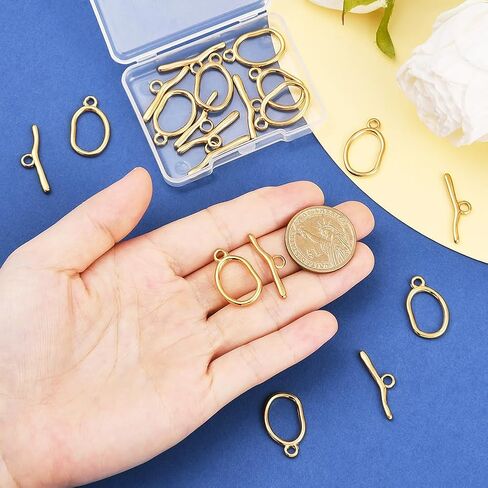 SUNNYCLUE 1 Box 10 Sets Stainless Steel Toggle Clasps Silver Necklace Toggle Clasp Bulk Circle Closure Connector T-Bar Ring Antique Oval Chain Toggle Clasp for Jewelry Making Necklace Bracelet DIY in Saudi Arabia