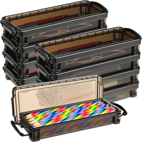 Glenmal 10 Packs Plastic Pencil Box Stackable Pencil Case Bulk Crayon Box with Snap Tight Lid Plastic Brush Painting Storage Organizer for School Office Home Supplies (Colorful) in Saudi Arabia