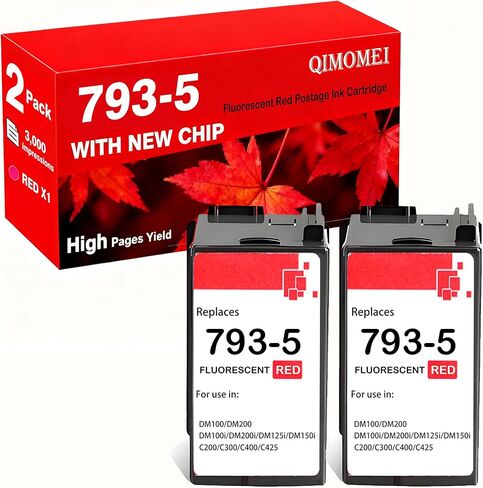 2 Pack 793-5 793 5 Ink Fluorescent Red Postage Ink Cartridge Replacement for Pitney Bowes 793-5 Red Ink Cartridge for DM100 DM200 DM100i DM200i DM125i DM150i and Sendpro C and Sendpro+, Red Ink, 35 ml in Saudi Arabia