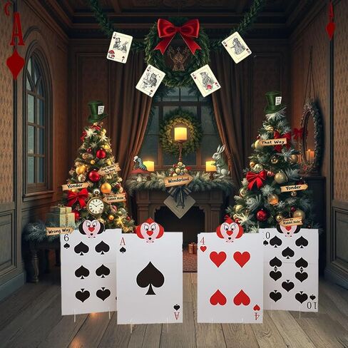 ديكورات حفلات أليس ديكور حفلات بلاد العجائب، إكسسوارات ملكة القلوب، 4 قطع لافتات ساحة جنود الملكة مع أوتاد ديكور حفلات بطابع أليس، لافتة حديقة كبيرة للأماكن الداخلية والخارجية in Kuwait