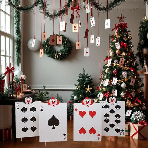 ديكورات حفلات أليس ديكور حفلات بلاد العجائب، إكسسوارات ملكة القلوب، 4 قطع لافتات ساحة جنود الملكة مع أوتاد ديكور حفلات بطابع أليس، لافتة حديقة كبيرة للأماكن الداخلية والخارجية in Kuwait