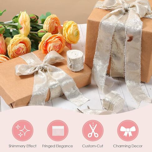 30 Yards Shimmery Chiffon Silk Ribbons for Xmas Tree Decoration Wedding Decor Invitations Bridal Flower Bouquets Gift Wrapping DIY Crafts(Champagne Gold) in Saudi Arabia