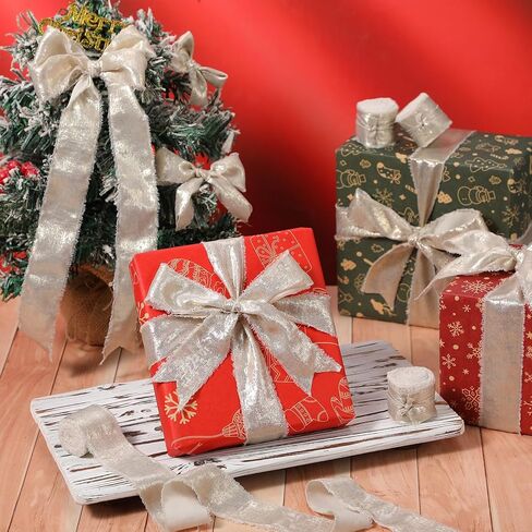 30 Yards Shimmery Chiffon Silk Ribbons for Xmas Tree Decoration Wedding Decor Invitations Bridal Flower Bouquets Gift Wrapping DIY Crafts(Champagne Gold) in Saudi Arabia