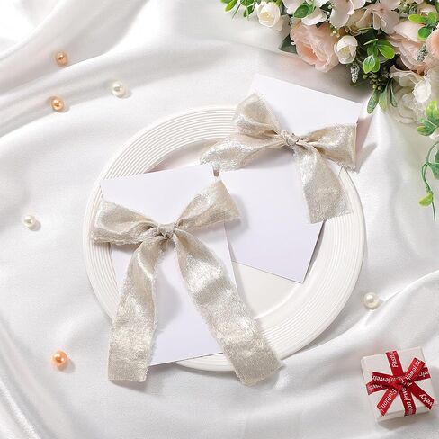 30 Yards Shimmery Chiffon Silk Ribbons for Xmas Tree Decoration Wedding Decor Invitations Bridal Flower Bouquets Gift Wrapping DIY Crafts(Champagne Gold) in Saudi Arabia