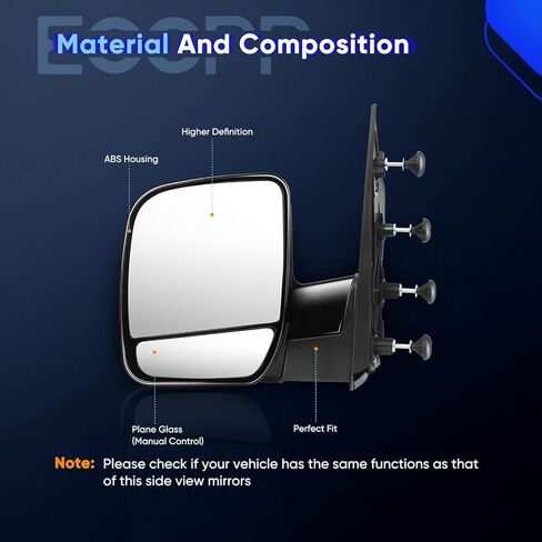 ECCPP Exterior Mirrors Replace with 2002-2008 For Ford E150 Van E250 Van E350 Van E450 Van E550 Van Driver Side 128-00818L,3C2Z 17683 FAA in Saudi Arabia