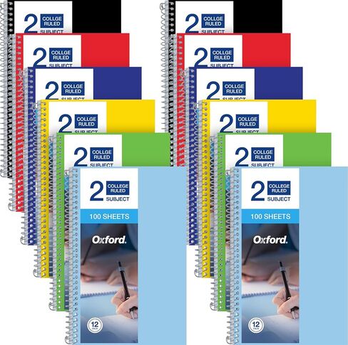 Oxford Two Subject Notebooks College Ruled - Spiral Notebook 6x9 1/2 Paper - 100 Sheets - 6 Pack of Spiral Notebook With Pockets in Saudi Arabia